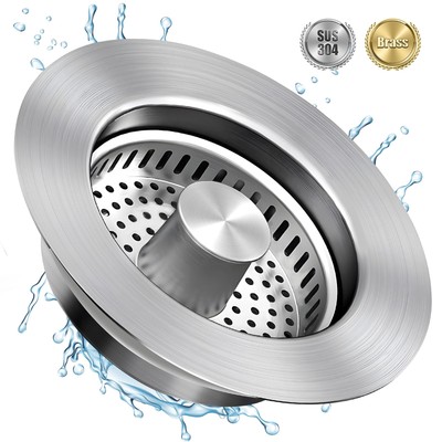 Kitchen Sink Drain Strainer, 3 in 1 All Stainless Steel Sink Strainer, Pop Up...