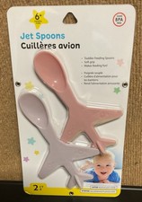 NEW Set of 2 Pink Jet Plane Airplane Toddler Baby Spoons 6m BPA Free Soft Grip