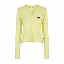 DIESEL T-Ribby-Open Damen T-Shirt S Gelb Gerippt Geknöpfter Crop Cardigan
