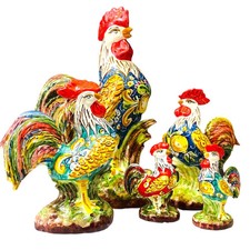 Gallo in ceramica di Caltagirone - 3 misure disponibili (1Unità) colore e decoro