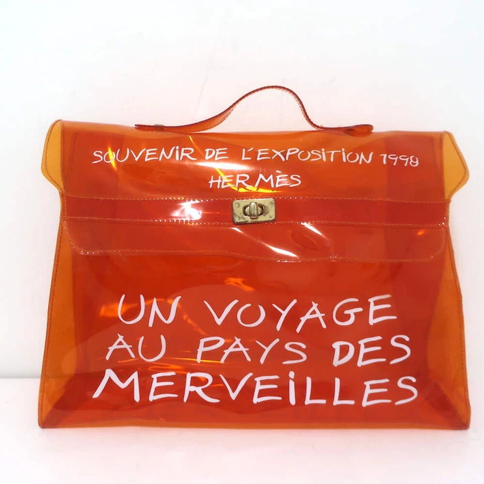Bolso Kelly Hermes Souvenir De L'Exposition Vinilo Transparente Naranja Foto 3 de 4