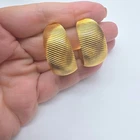 Gold Tone Rib Textured Metal Open Ended Hoop Pierced Earrings Vintage