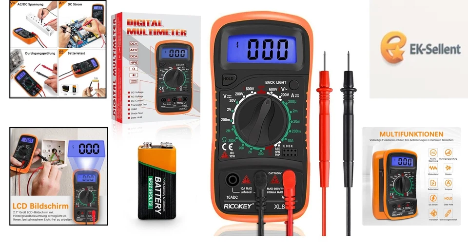 Multimeter Voltmeter Batterietester Ohmmeter Strom Tester LCD Hintergrundlicht - Bild 2 von 4