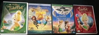 4 Disney TINKER BELL DVD lot:World Fairies - Lost Treasure - Neverbeast - Pirate