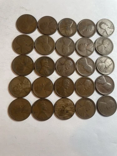 1/2 Roll 1916 S Lincoln Wheat Cents Penny Good or Better Condition 25 Coins