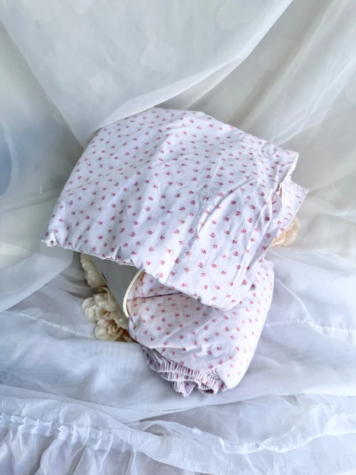 Simply Shabby Chic TWIN FLAT & FITTED Sheet Pink Roses MON AMI Cotton EUC - Image 2 of 4