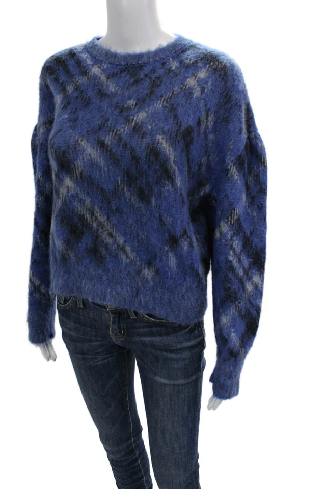 Suéter Christian Dior para mujer con estampado a cuadros de alpaca cuello redondo azul talla 10 Foto 2 de 4