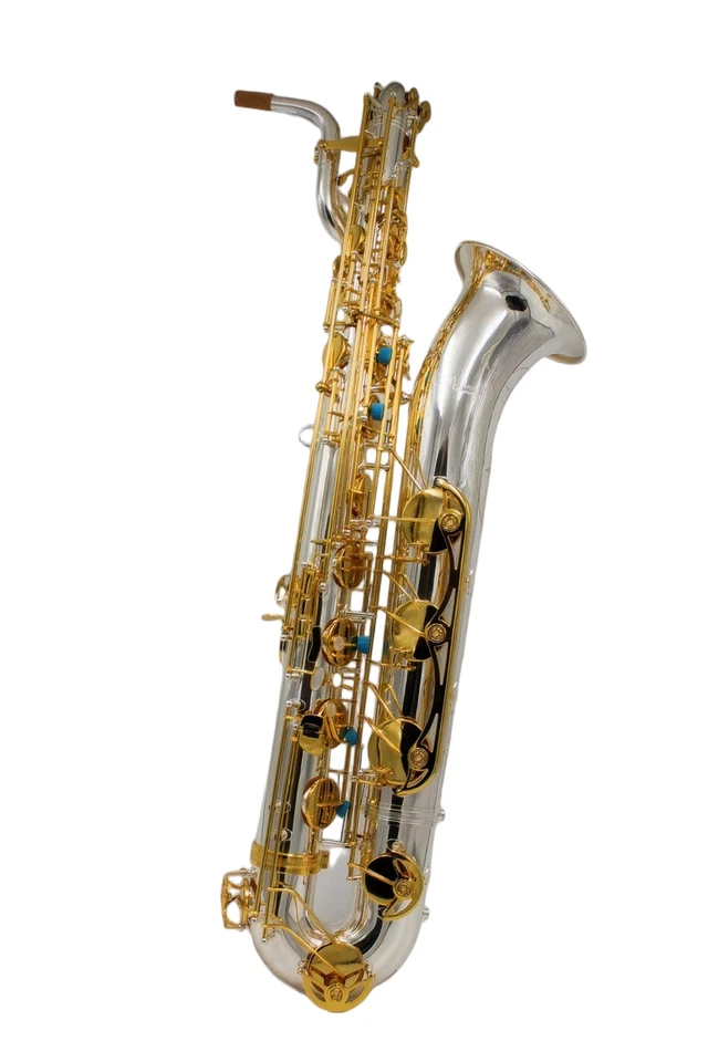 Saxofone barítono com gravuras florais Eastern Music placa prata corpo chave dourada - Imagem 2 de 4