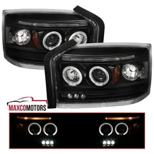 Black Projector Headlights Fits 2005-2007 Dodge Dakota LED Dual Halo Left+Right