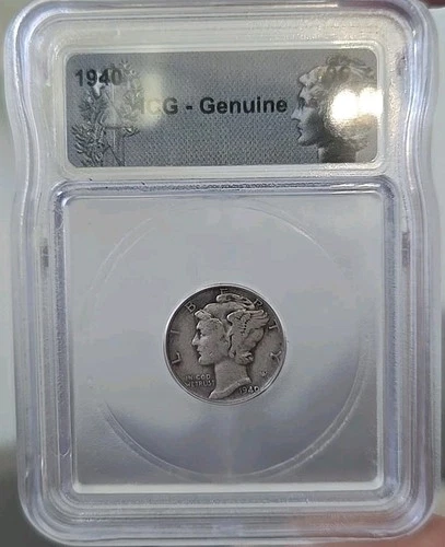 1940 MERCURY DIME ICG Genuine BU 90% Silver