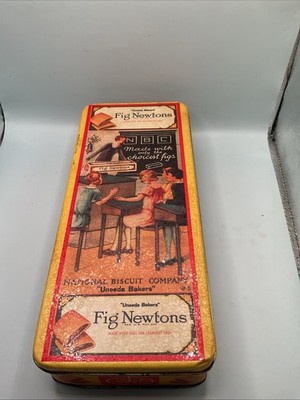 Vintage 90s Bristolware Nabisco Fig Newton Collectible Tin Rectangle 9.5'' Yellow