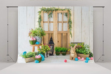 7X5Ft Spring Easter Photography Backdrops Wood Barn Eggs Flowers Happy Easter Ba