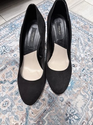 ZARA BASIC Black Suede Stiletto Round Toe Slip On Pumps for Women