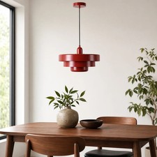 Mid Century Modern 3-Layer Metal Pendant Light 13.7in Adjustable Red