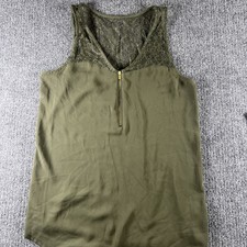 Express Olive Green Tank Top Women s Blouse Lace Gold Zipper Dressy Size XS
