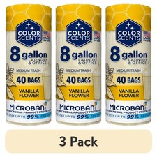 3 Pack 8 Gallon Medium Drawstring Trash Bags Vanilla Scented with Microban Odor
