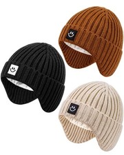 3 Pack Baby Beanie Hats with Earflaps, 2 Size Baby Winter Hat for Newborn Inf...