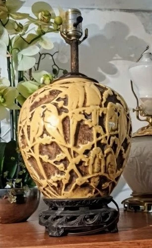 Stangl Pottery Lovebirds Canary Yellow Table Lamp  Ornate Brass Vtg Antique RARE
