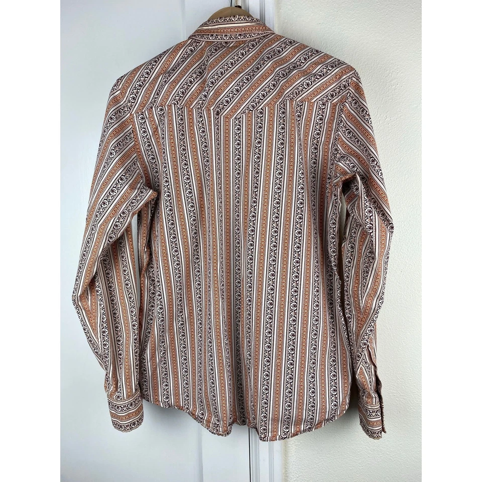 Fossil Men's Size M Vintage Fit Brown Striped Pearl Snap Front Western Shirt - Image 4 of 4