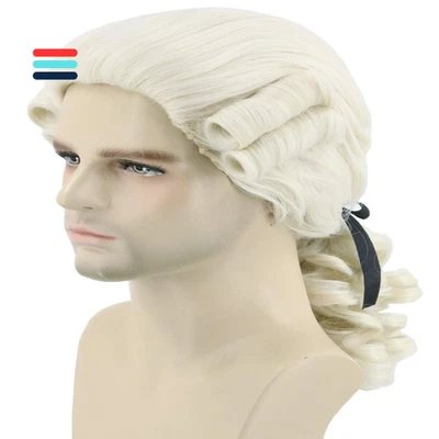 TOPCOSPLAY Barock Perücke Herren Zopf Beige Richter Rokoko Marquis