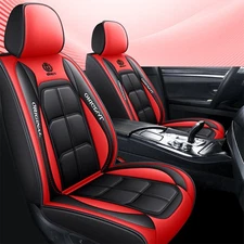 Universal Front Car Seat Cover PU Leather 1pc Waterproof Protector Red & Black