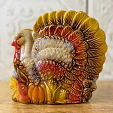Mid Century Turkey Thanksgiving Ceramic Stoneware Napkin Holder Excellent Fall