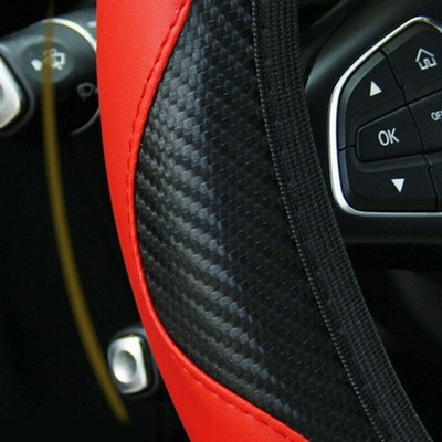 Red Car Microfiber Leather Steering Wheel Cover 15''/38cm Universal Y5H4