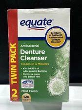 Equate Mint Fresh Antibacterial Denture Cleanser Tablets Twin Pack 120ct/each