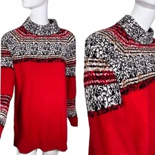Anthropologie Moth Sz Medium Red Wool Blend Fuzzy Sweater Multicolored