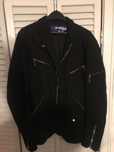 JUNYA WATANABE COMME DES GARCONS Men's Wool Striped Motorcycle Black Jacket  Sz:L