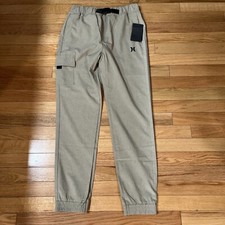 Hurley Boys Woven Joggers Khaki Size L Belted Pants New No Tags
