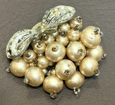 VTG Early Unsigned Haskell Dress Clip Bow Faux Pearl Rhinestone Silver Tone READ