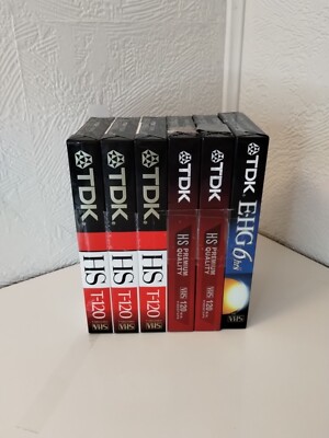 TDK Blank VHS (6 Pack) 6 Hour Tapes Premium Quality T-120 HS NEW SEALED