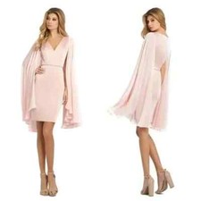 Ieena for Mac Duggal Blush Pink Cape Sleeve Sheath Cocktail Dress Size 2 $358