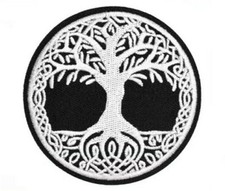 Iron or Sew On Round Embroidered Patch Celtic Norse Tree of Life 7 cm