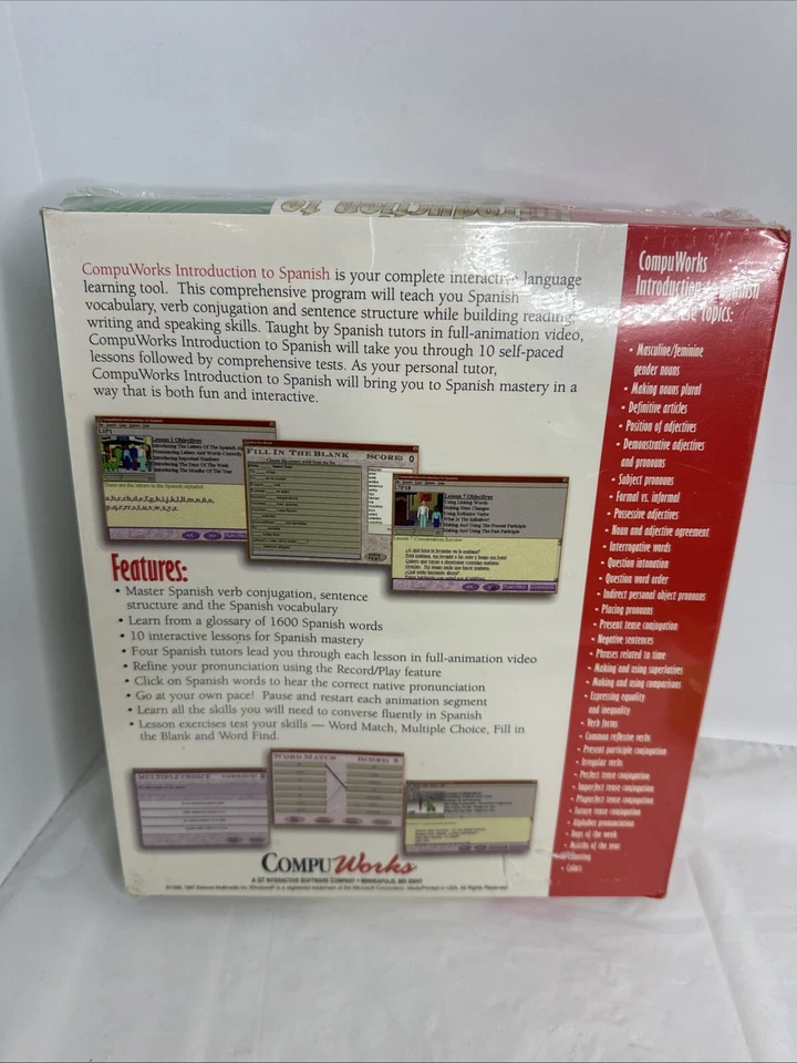 CompuWorks Introduction To Spanish 1997 IBM GT Interactive Windows 95/3.1 SEALED - Image 2 of 4