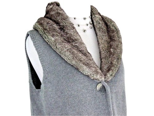J. Jill Size Medium Gray Knit & Faux Fur V-Neck Angora Blend Sleeveless Sweater - Picture 4 of 9