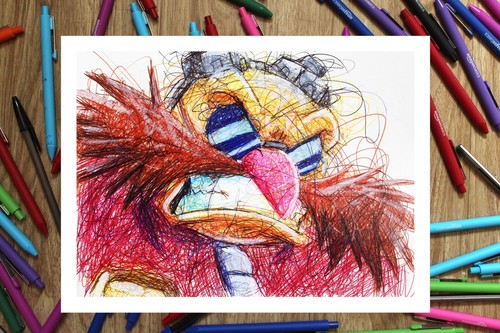 Dr. Robotnik Ballpoint Pen Print, Sonic The Hedgehog Art Poster - Picture 3 of 3