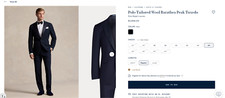 Polo Tailored Wool Barathea Peak Tuxedo Size 42 Navy