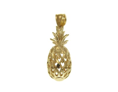 SOLID 14K YELLOW GOLD 3D HAWAIIAN DIAMOND CUT PINEAPPLE CHARM PENDANT 11.4MM
