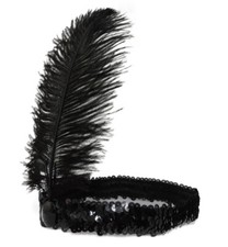 Black Sequin Flapper Vegas Showgirl with Black Feather Plume Headband