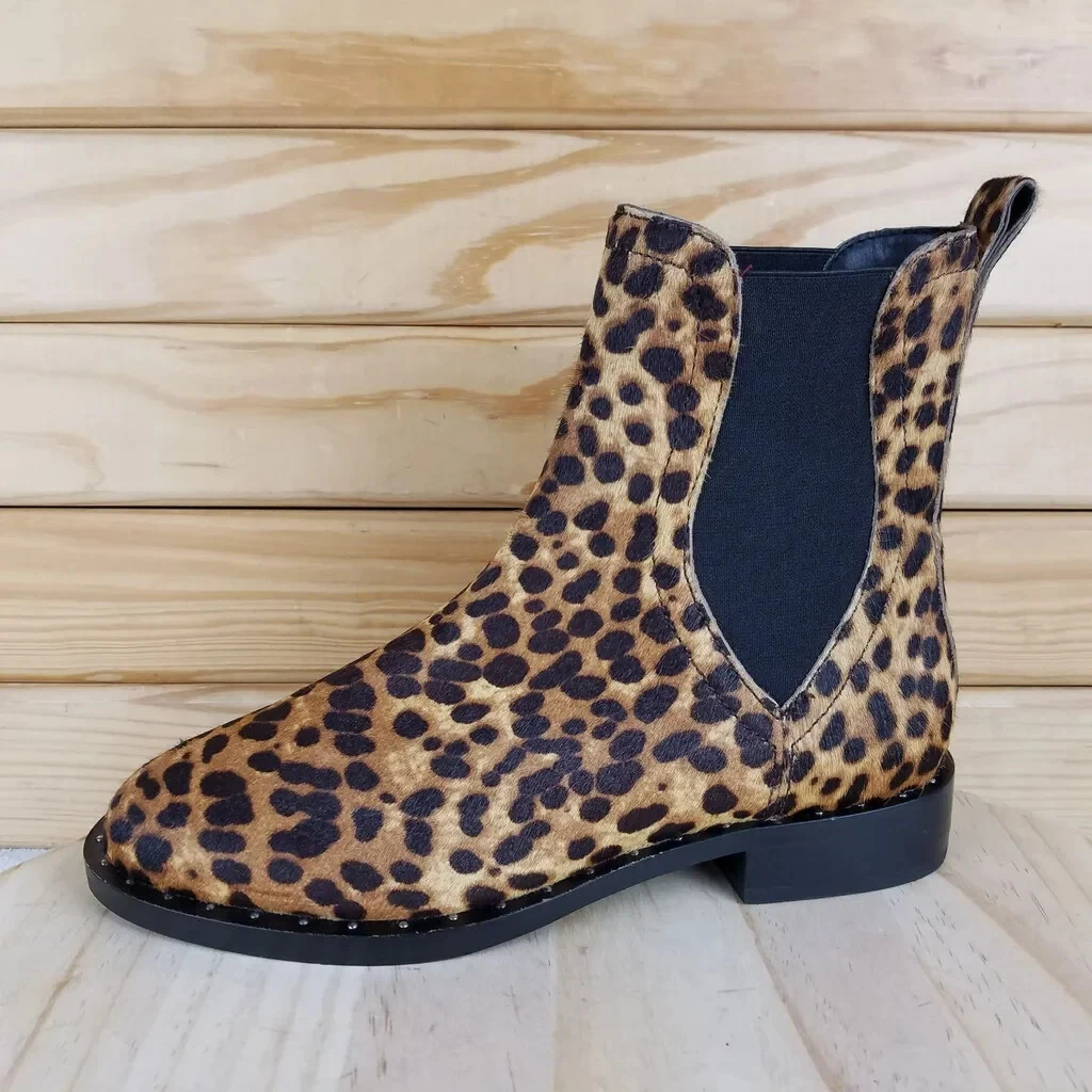 Rebecca Minkoff 7 M Sabeen Too Chelsea Booties Leopard Print Cow