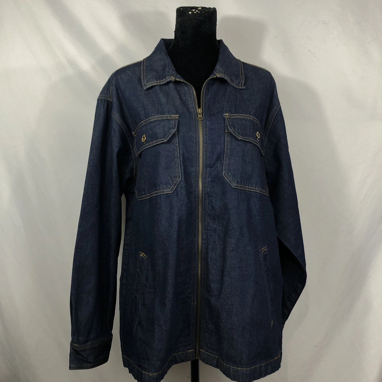Duke Haband Mens Size L Blue Dark Wash Full-Zip Cotton Denim Jean Jacket