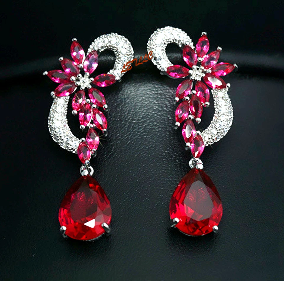 Pendientes araña gota 5ct circonita cúbica simulado rubí zafiro esmeralda Foto 3 de 4