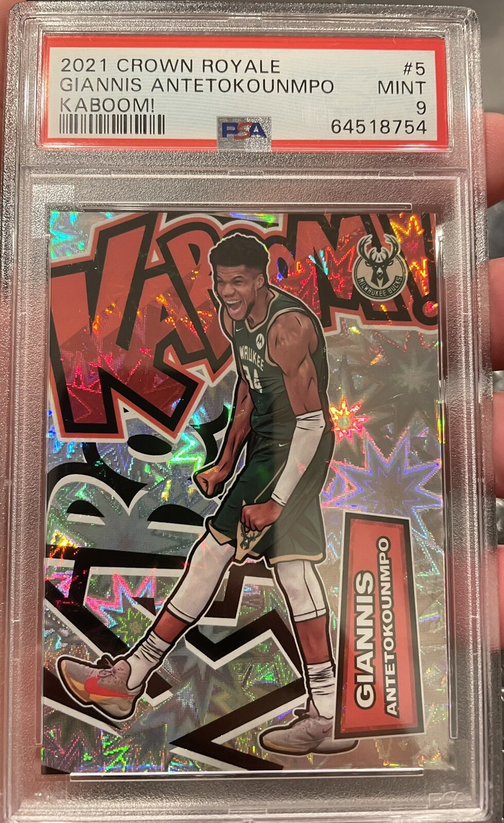 2021-22 Panini Crown Royale Giannis Antetokounmpo Kaboom! SSP PSA 9 MINT