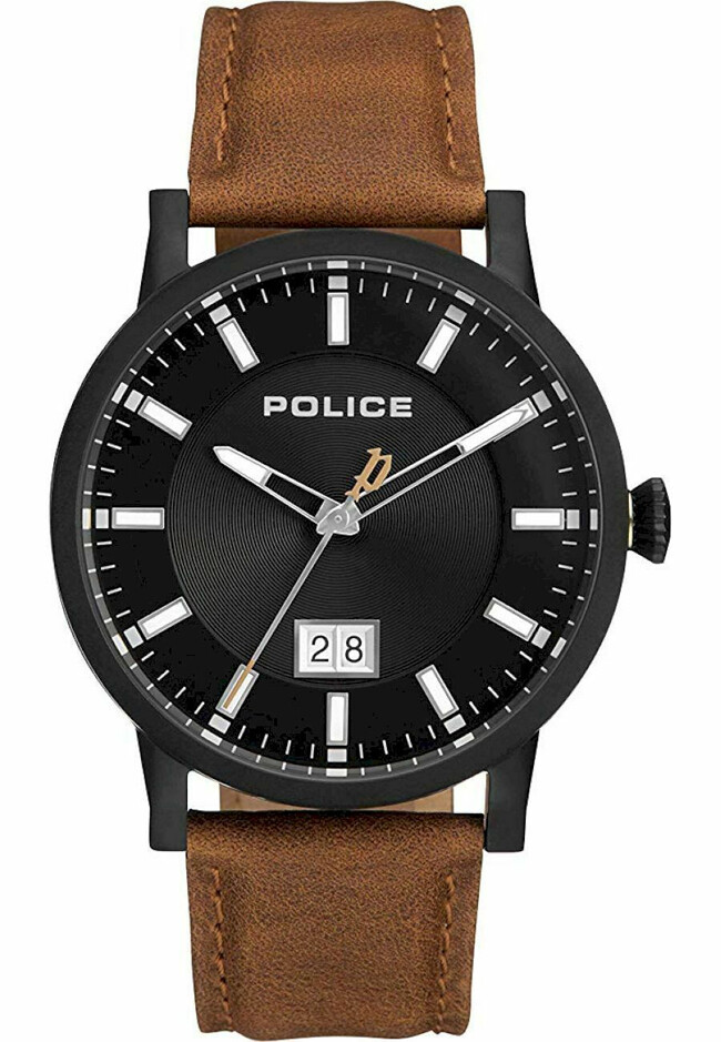 POLICE Collin PL15404JSB/02A Herrenuhr Черный Schwarz / Leder Braun neu