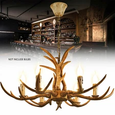 6 Lights Deer Horn Antler Pendant Light Vintage Chandelier Hanging Lamp Fixture