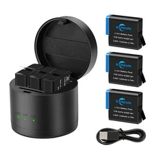 3 Pack Battery + Triple Charger Black Kit For GoPro HERO 6 HERO 7 HERO 8