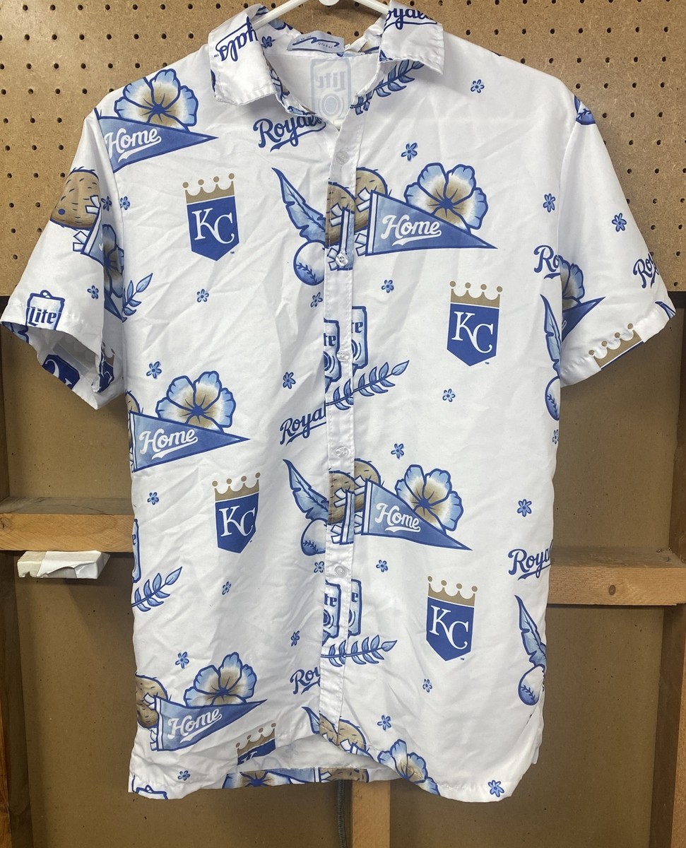 Kansas City Royals MLB Miller Lite White Hawaiian Shirt SGA Adult