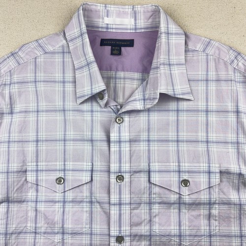 Mens Banana Republic L Shirt Pastel Plaid Lilac Button Down Flap Pocket Lavender - Picture 4 of 13
